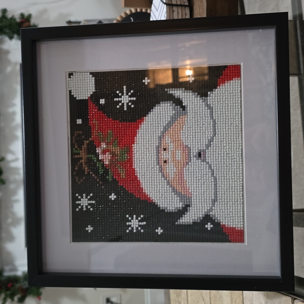 Santa Framed Handmade Diamond Art ~ 11 3/4in X11 3/4in X 3/4in Wide